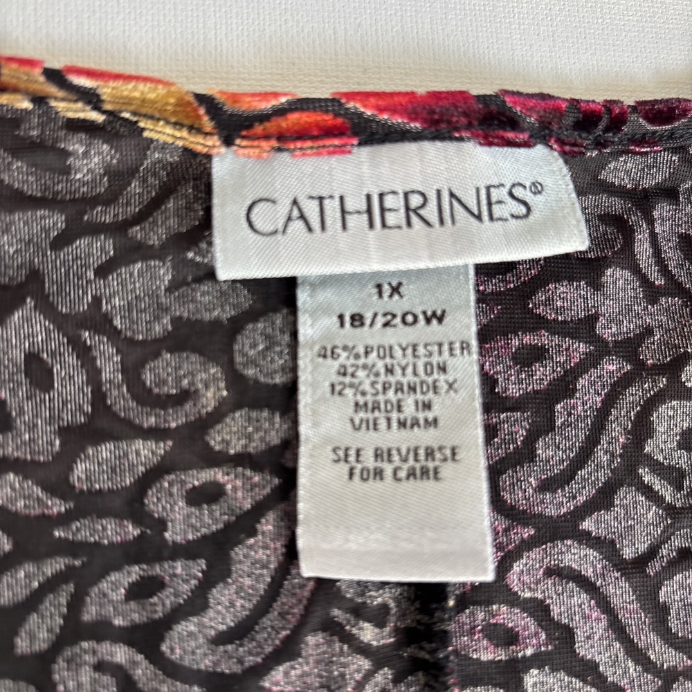 Catherines Womens Sz 1x Tunic Red Black Velvet Burnout Floral Stretch Whimsigoth - Picture 5 of 5